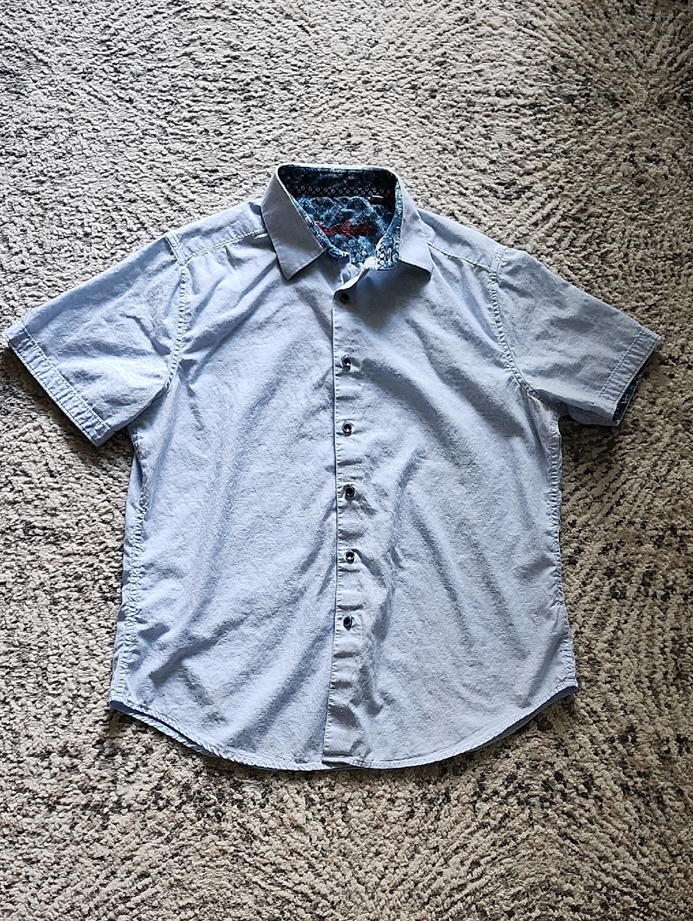 Robert Graham Light Blue Paisley Short Sleeve Button Up Classic Fit Large